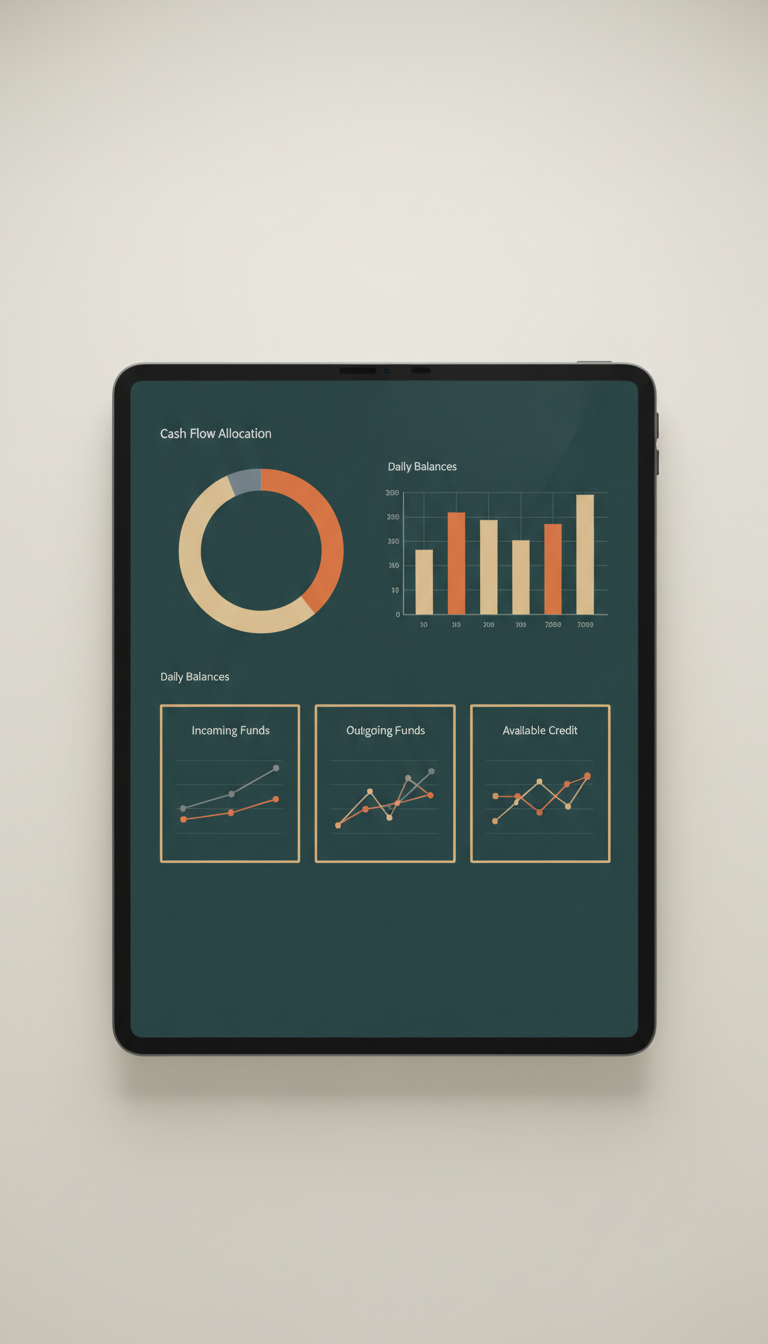 Digital Liquidity Management Dashboard on Tablet